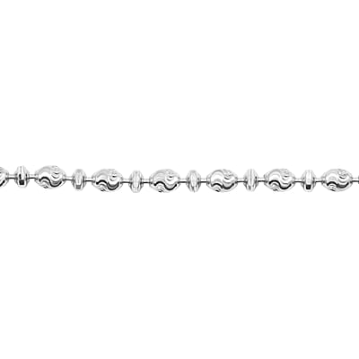 Italian Rhodium Over Sterling Silver Moon-cut Beaded Chain Bracelet (7.00 In) (6.12 Grams)