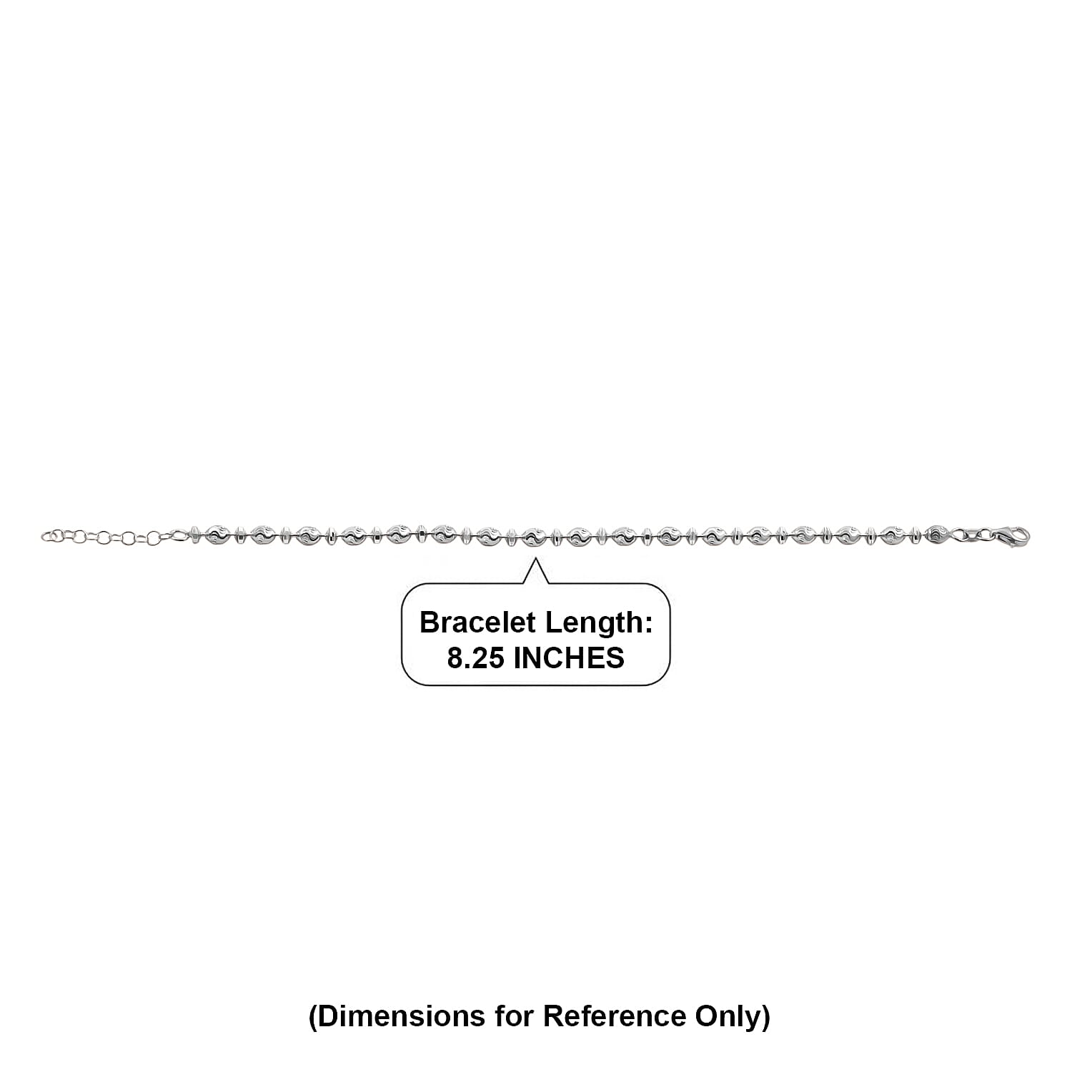 Italian Rhodium Over Sterling Silver Moon-cut Beaded Chain Bracelet (7.00 In) (6.12 Grams)