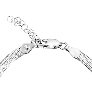 Italian Herringbone Chain Bracelet in Rhodium Over Sterling Silver (7.00 In) 4.27 Grams