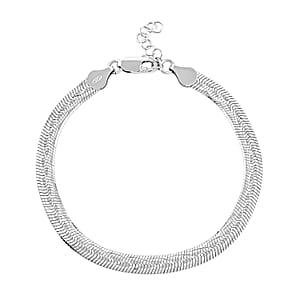 Italian Herringbone Chain Bracelet in Rhodium Over Sterling Silver (7.00 In) 5.31 Grams
