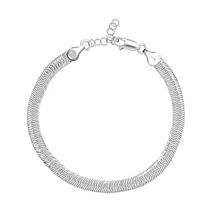 Italian Herringbone Chain Bracelet in Rhodium Over Sterling Silver (7.00 In) 5.42 Grams