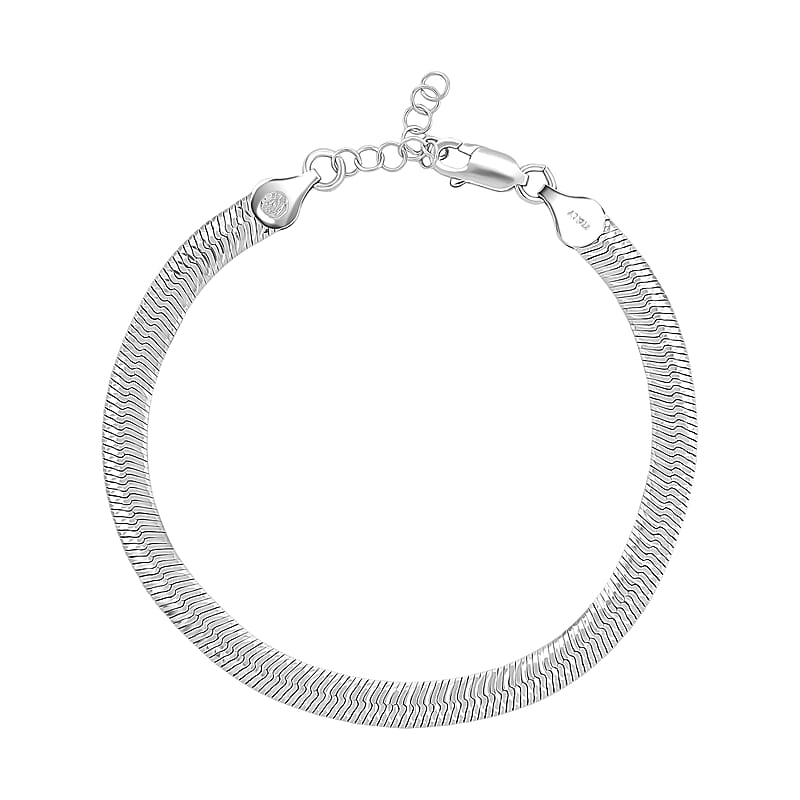 Italian Herringbone Chain Bracelet in Rhodium Over Sterling Silver (7.00 In) 5.42 Grams