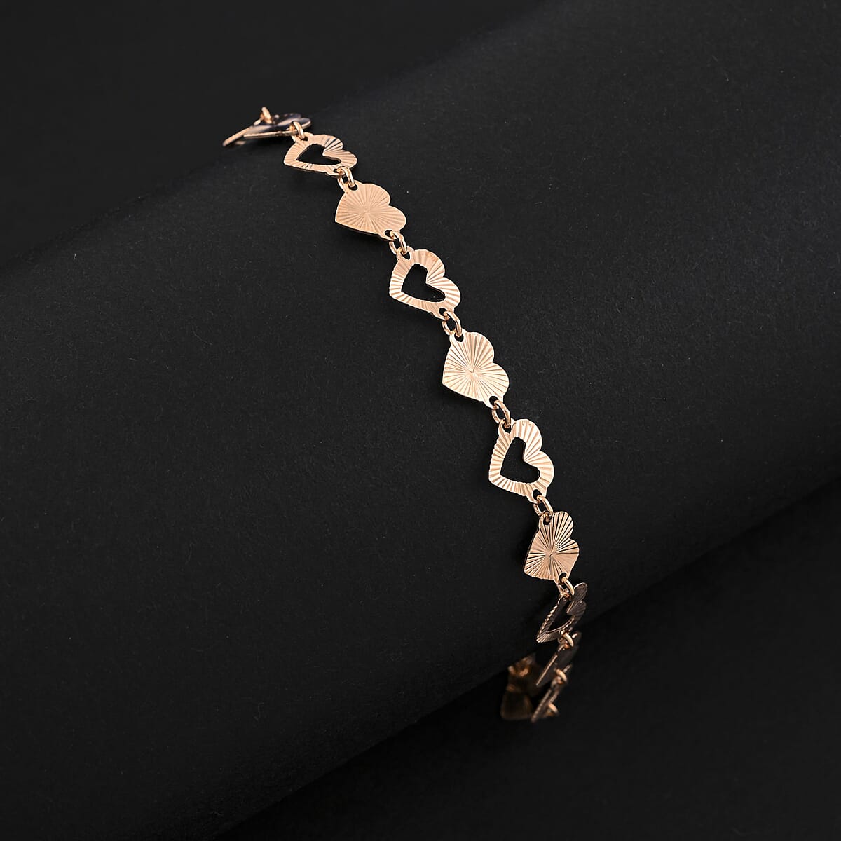 Italian Radiant Hearts Chain Bracelet in 14K Rose Gold Over Sterling Silver (7.00 In) 2.83 Grams image number 1