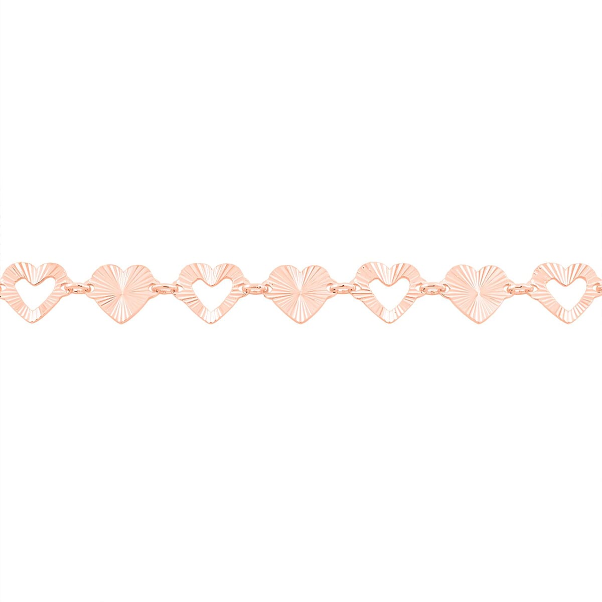 Italian Radiant Hearts Chain Bracelet in 14K Rose Gold Over Sterling Silver (7.00 In) 2.83 Grams image number 3