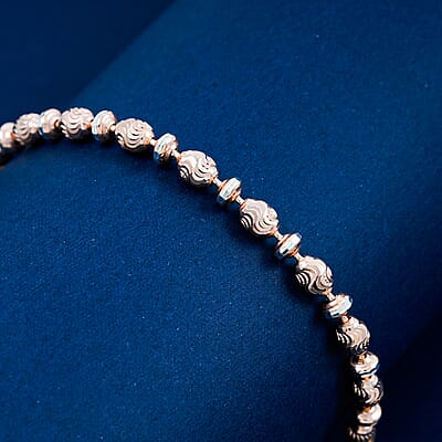 Italian 14K RG Over Sterling Silver Moon-cut Beaded Chain Bracelet (7.00 In) (6.02 Grams)