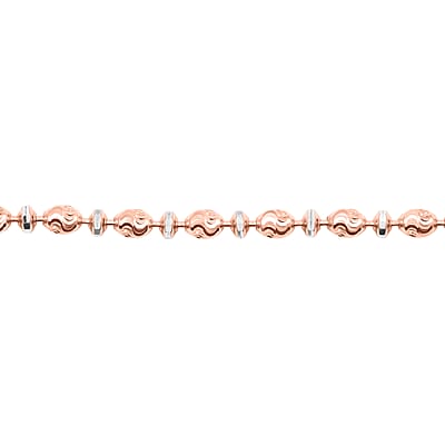 Italian 14K RG Over Sterling Silver Moon-cut Beaded Chain Bracelet (7.00 In) (6.02 Grams)
