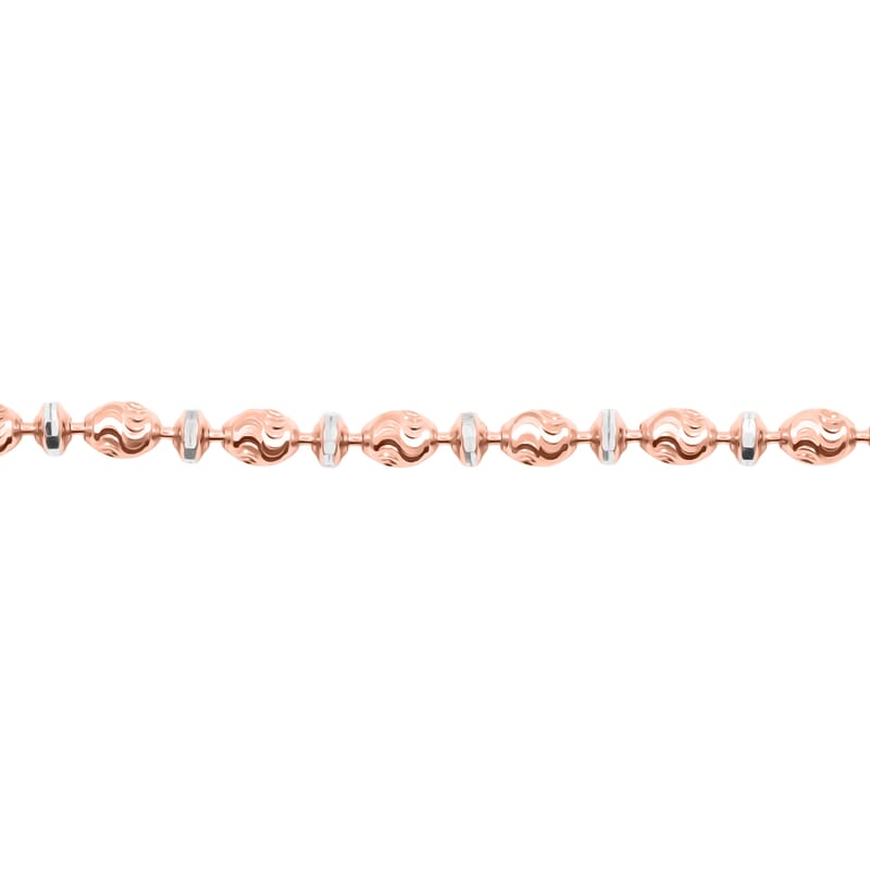 Italian 14K RG Over Sterling Silver Moon-cut Beaded Chain Bracelet (7.00 In) (6.02 Grams)