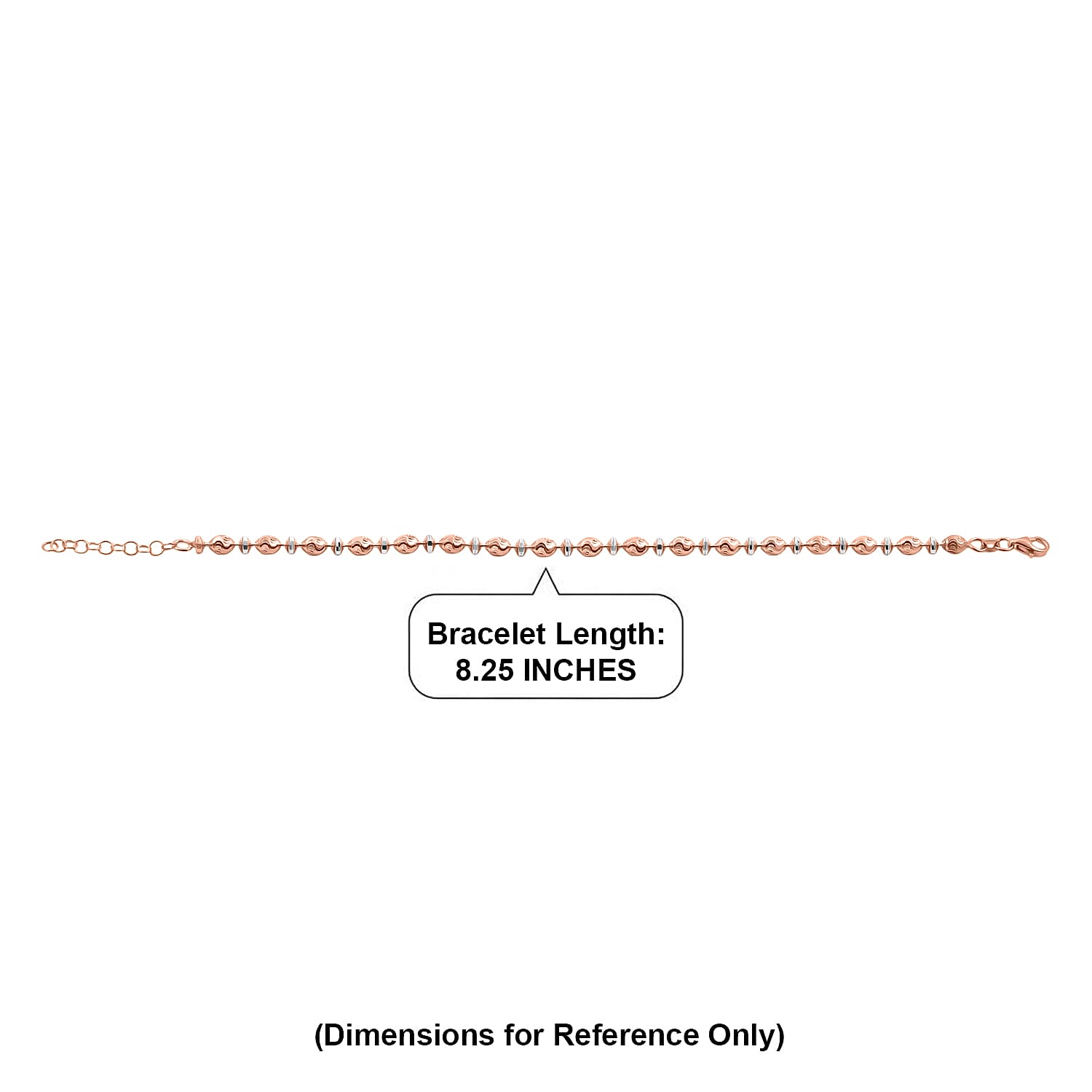 Italian 14K RG Over Sterling Silver Moon-cut Beaded Chain Bracelet (7.00 In) (6.02 Grams)