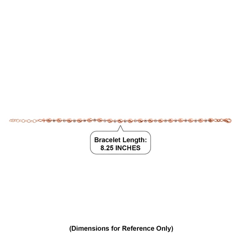 Italian 14K RG Over Sterling Silver Moon-cut Beaded Chain Bracelet (7.00 In) (6.02 Grams)