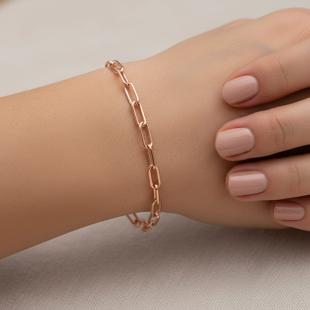 Doorbuster Italian Paper Clip Chain Bracelet in 14K Rose Gold Over Sterling Silver (7.00 In) 5.50 Grams image number 2