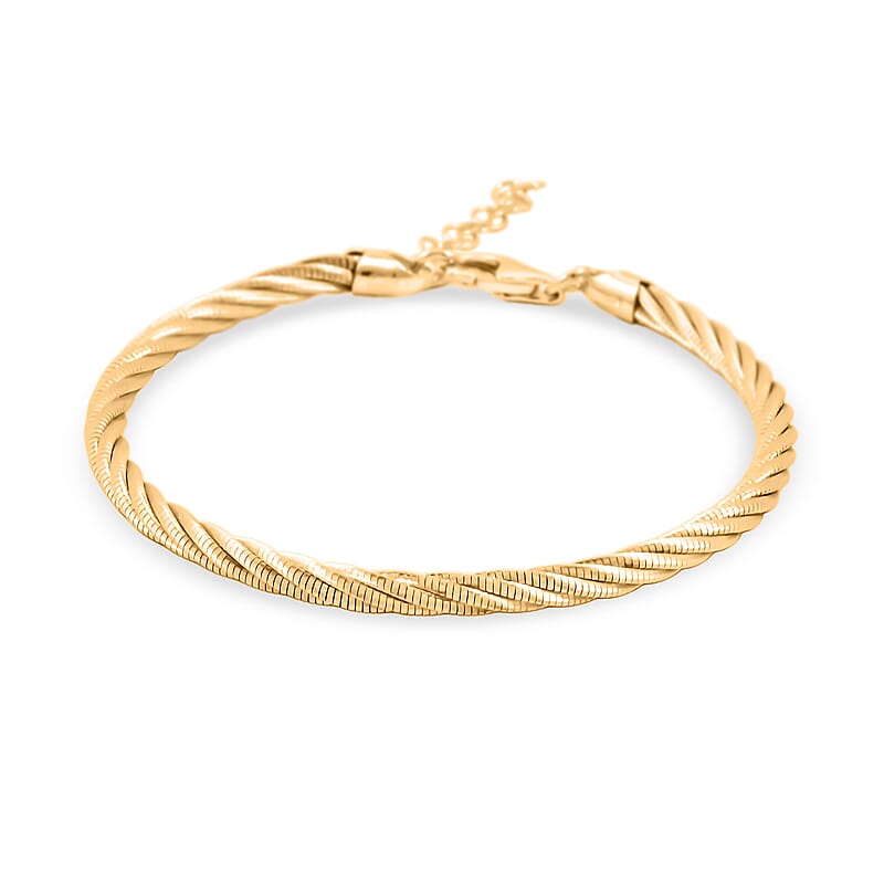  Italian Twisted Omega Chain Bracelet in 14K Yellow Gold Over Sterling Silver (7.25 In) 9 Grams