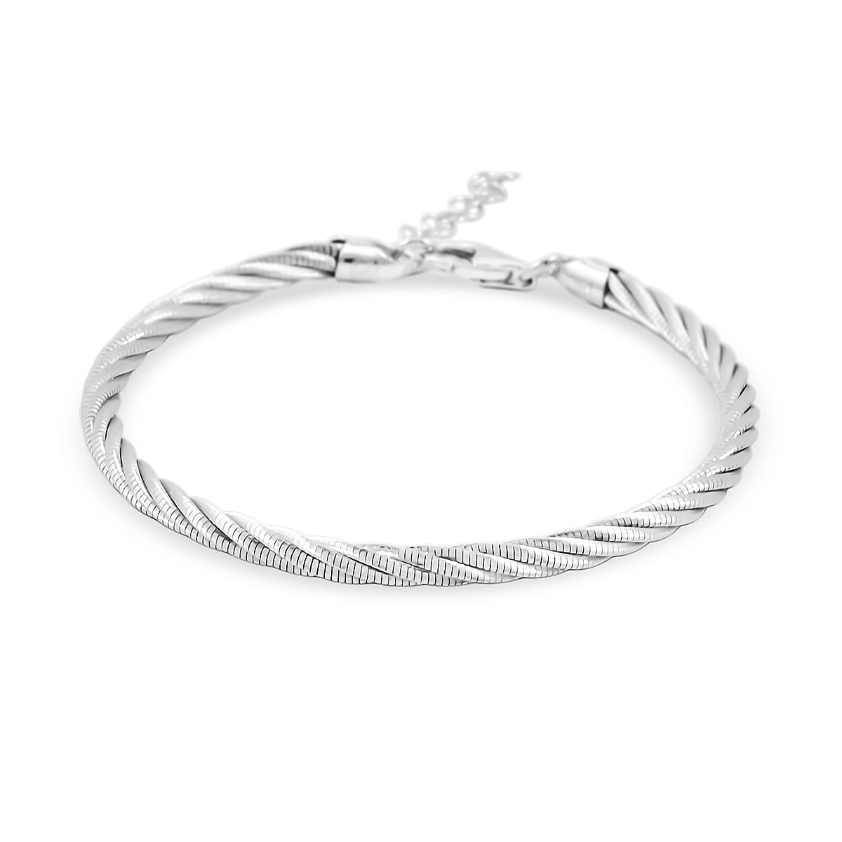 Doorbuster Italian Twisted Omega Chain Bracelet in Rhodium Over Sterling Silver (7.25 In) 9 Grams image number 0