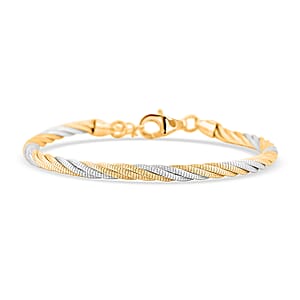 Doorbuster Italian Twisted Omega Chain Bracelet in 14K YG and Rhodium Over Sterling Silver (7.25 In) 8.4 Grams