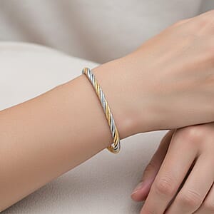 Doorbuster Italian Twisted Omega Chain Bracelet in 14K YG and Rhodium Over Sterling Silver (7.25 In) 8.4 Grams