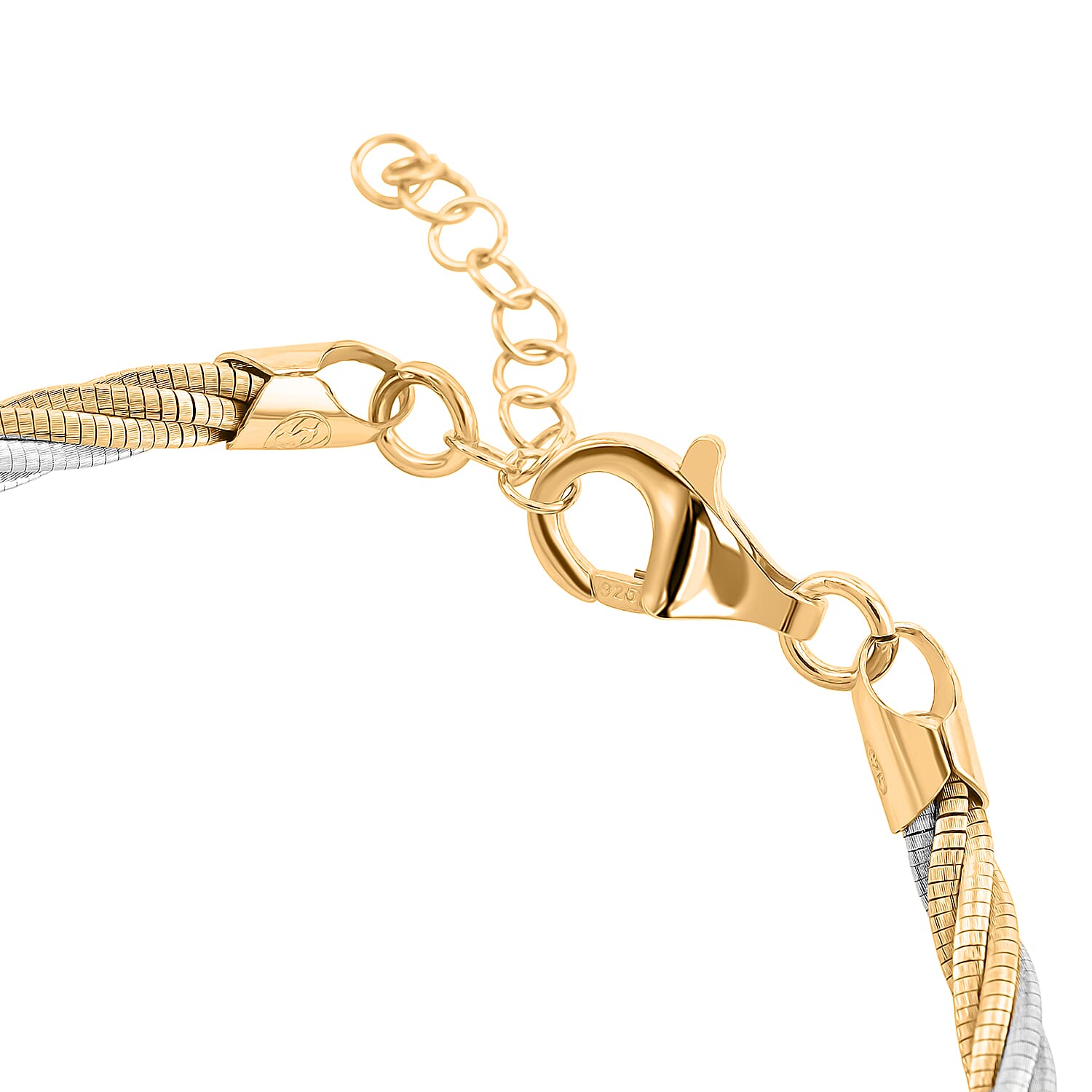  Italian Twisted Omega Chain Bracelet in 14K YG and Rhodium Over Sterling Silver (7.25 In) 8.4 Grams