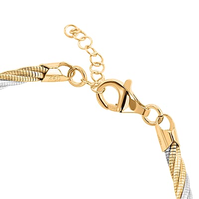 Italian Twisted Omega Chain Bracelet in 14K YG and Rhodium Over Sterling Silver (7.25 In) 8.4 Grams