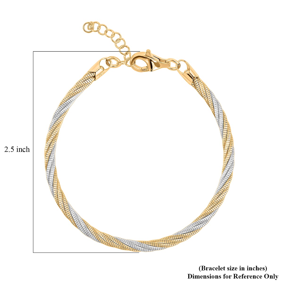 Doorbuster Italian Twisted Omega Chain Bracelet in 14K YG and Rhodium Over Sterling Silver (7.25 In) 8.4 Grams image number 4