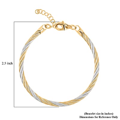  Italian Twisted Omega Chain Bracelet in 14K YG and Rhodium Over Sterling Silver (7.25 In) 8.4 Grams