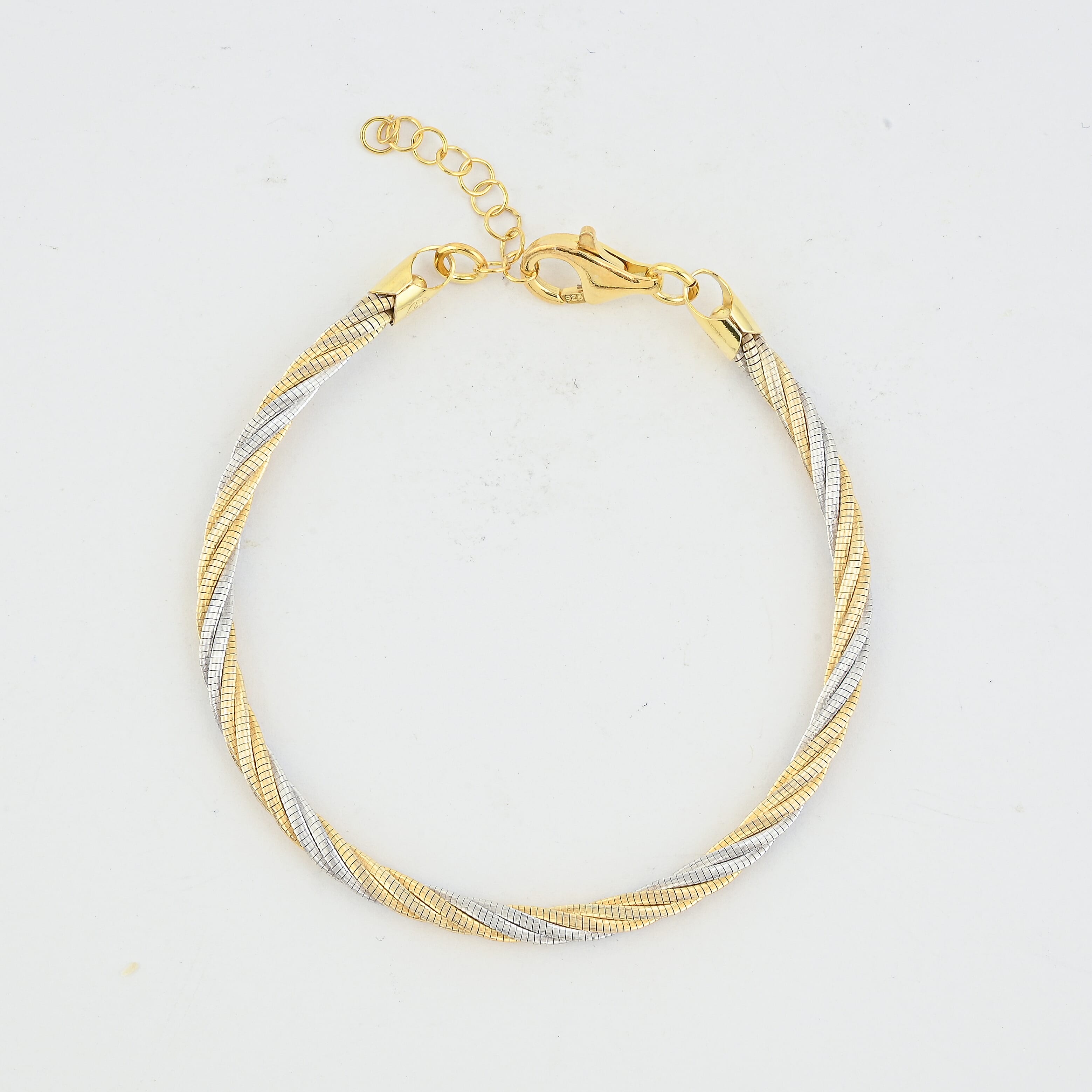  Italian Twisted Omega Chain Bracelet in 14K YG and Rhodium Over Sterling Silver (7.25 In) 8.4 Grams