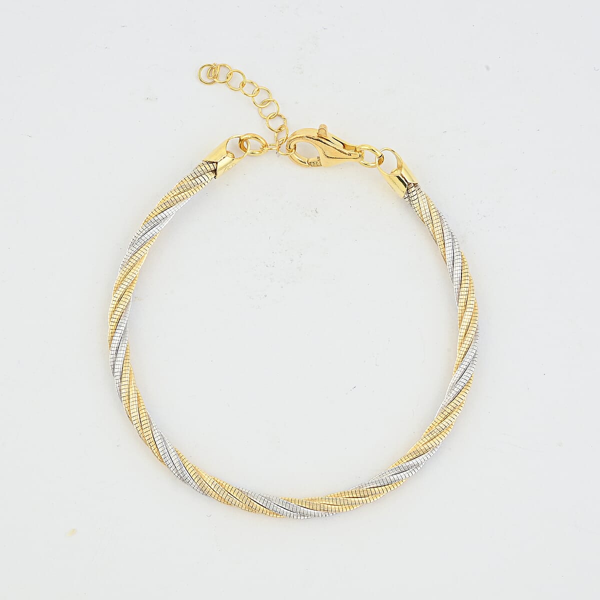 Doorbuster Italian Twisted Omega Chain Bracelet in 14K YG and Rhodium Over Sterling Silver (7.25 In) 8.4 Grams image number 5