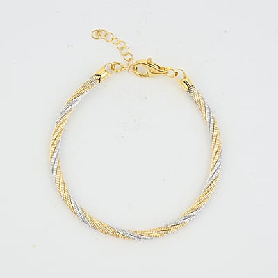  Italian Twisted Omega Chain Bracelet in 14K YG and Rhodium Over Sterling Silver (7.25 In) 8.4 Grams
