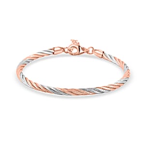  Italian Twisted Omega Chain Bracelet in 14K RG and Rhodium Over Sterling Silver (7.25 In) 8.6 Grams