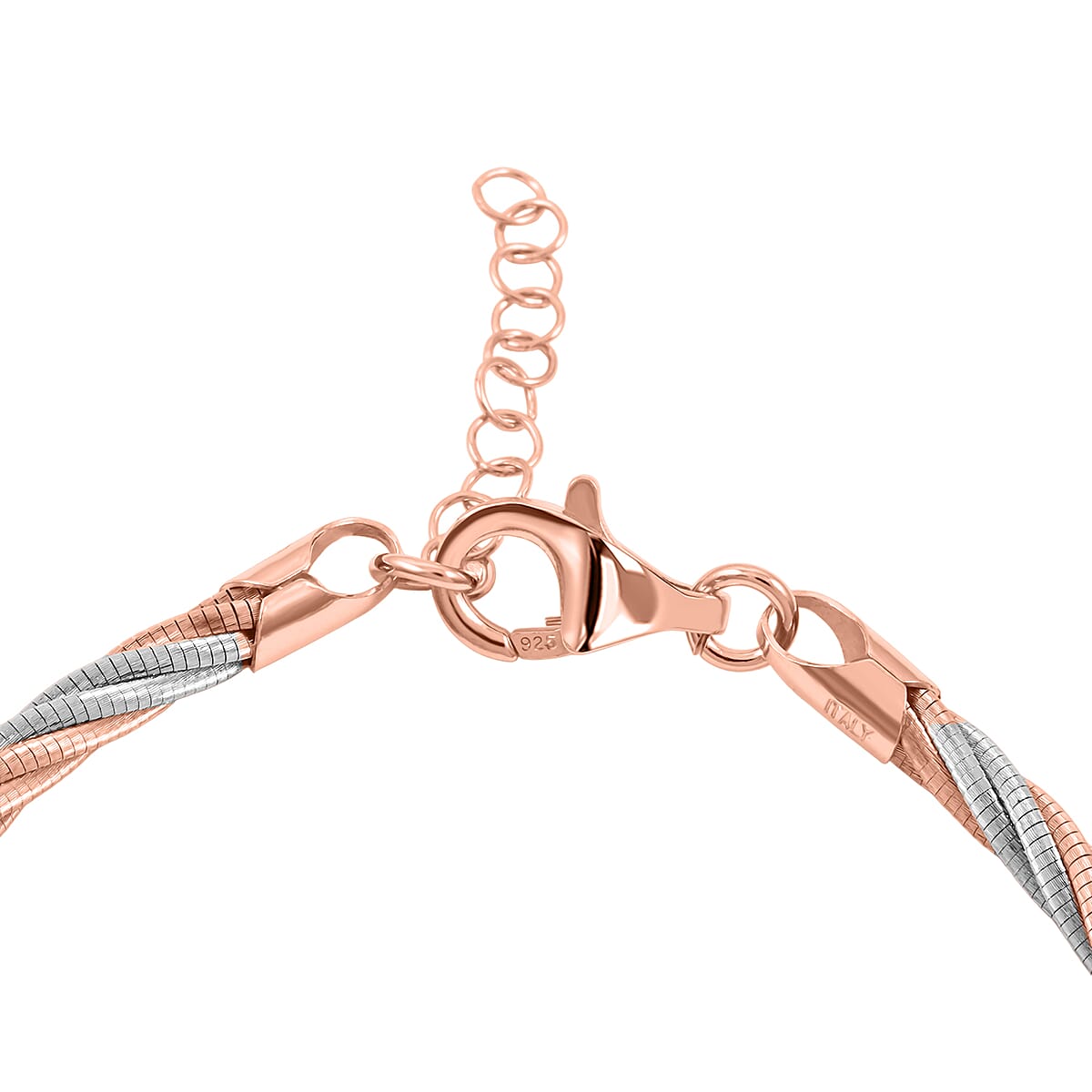  Italian Twisted Omega Chain Bracelet in 14K RG and Rhodium Over Sterling Silver (7.25 In) 8.6 Grams image number 3