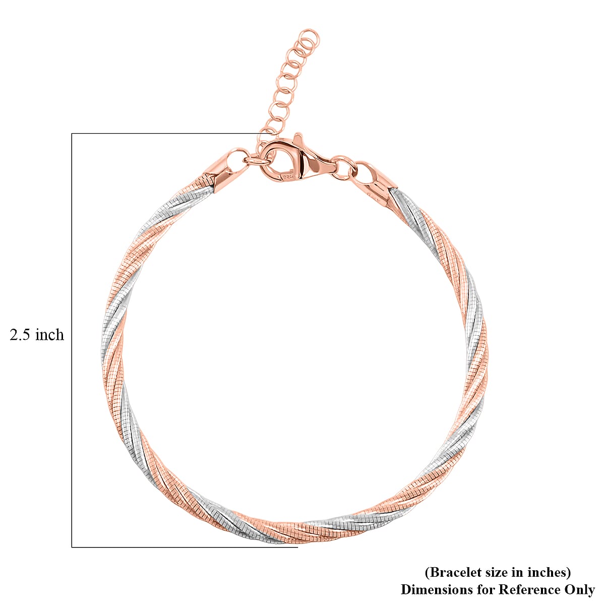  Italian Twisted Omega Chain Bracelet in 14K RG and Rhodium Over Sterling Silver (7.25 In) 8.6 Grams image number 4