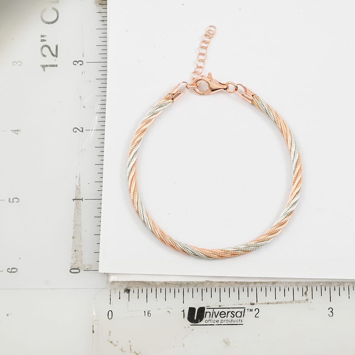  Italian Twisted Omega Chain Bracelet in 14K RG and Rhodium Over Sterling Silver (7.25 In) 8.6 Grams image number 5