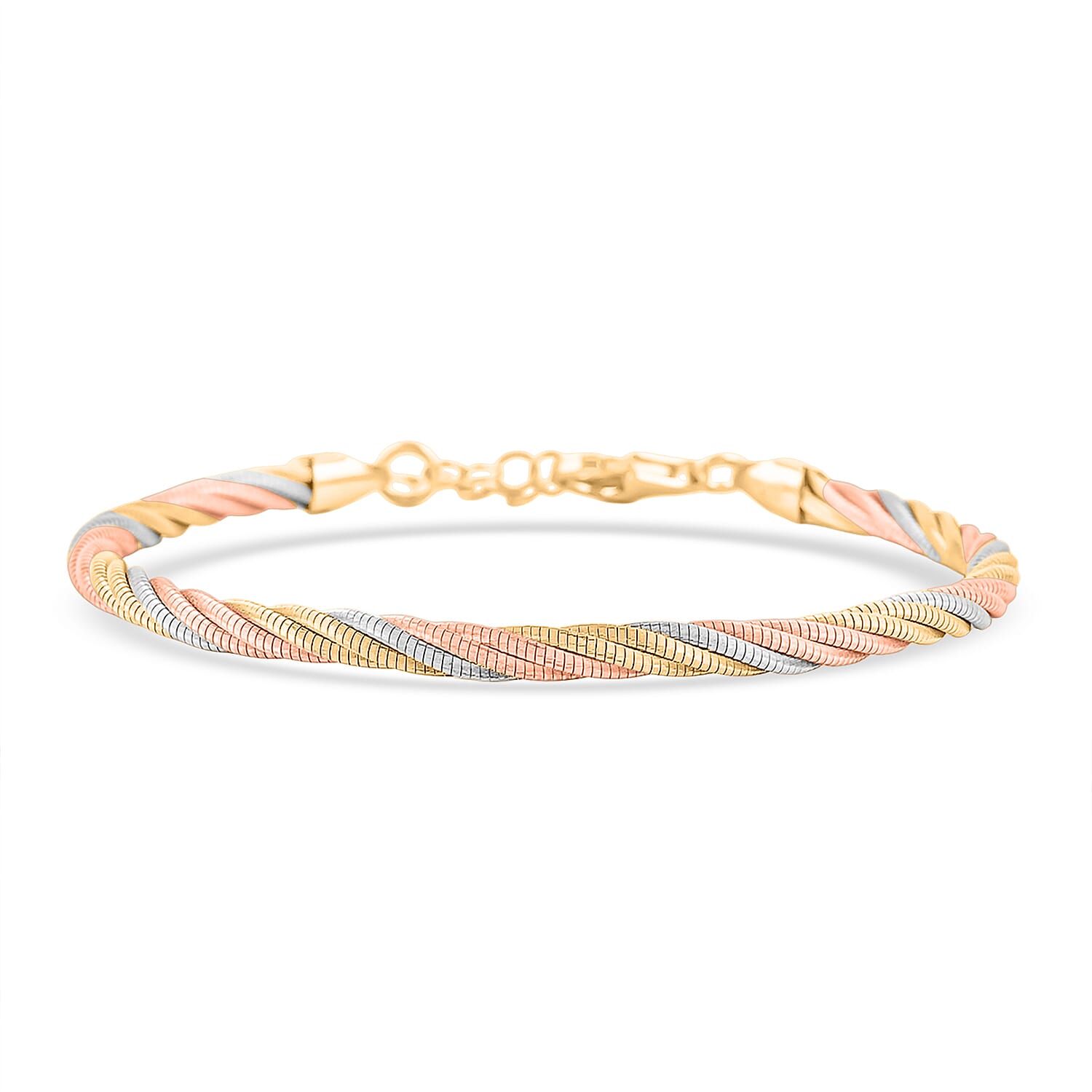  Italian Twisted Omega Chain Bracelet in 14K YRG and Rhodium Over Sterling Silver (7.25 In) 8.63 Grams