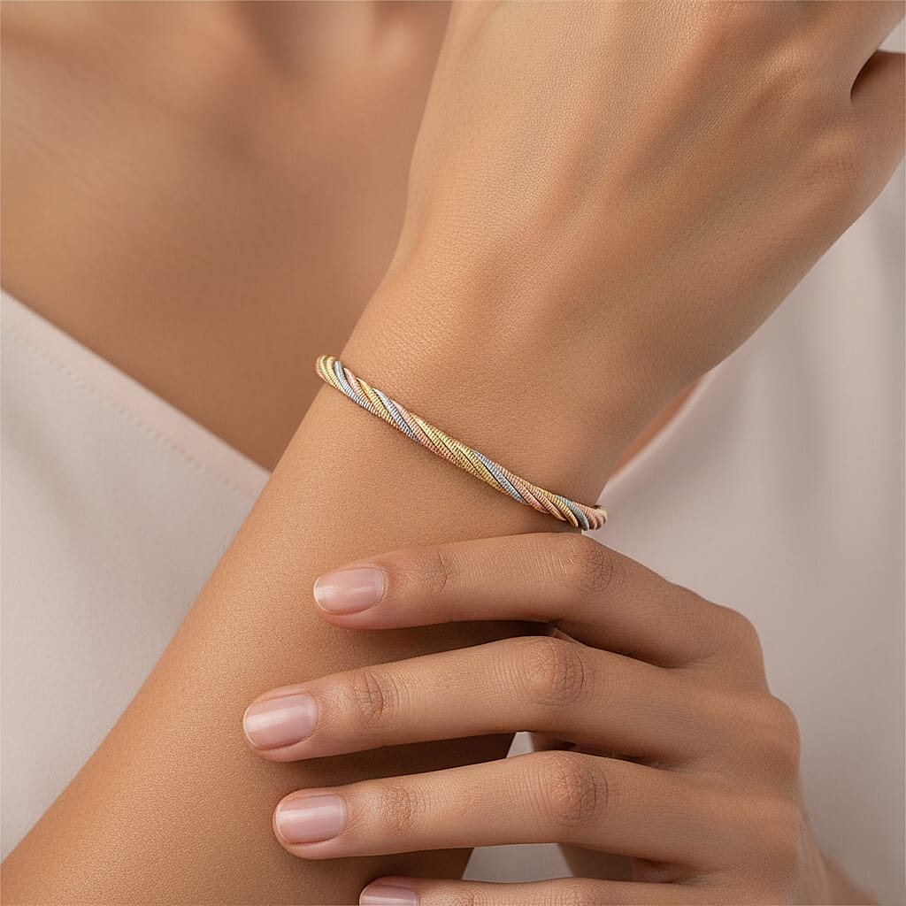  Italian Twisted Omega Chain Bracelet in 14K YRG and Rhodium Over Sterling Silver (7.25 In) 8.63 Grams