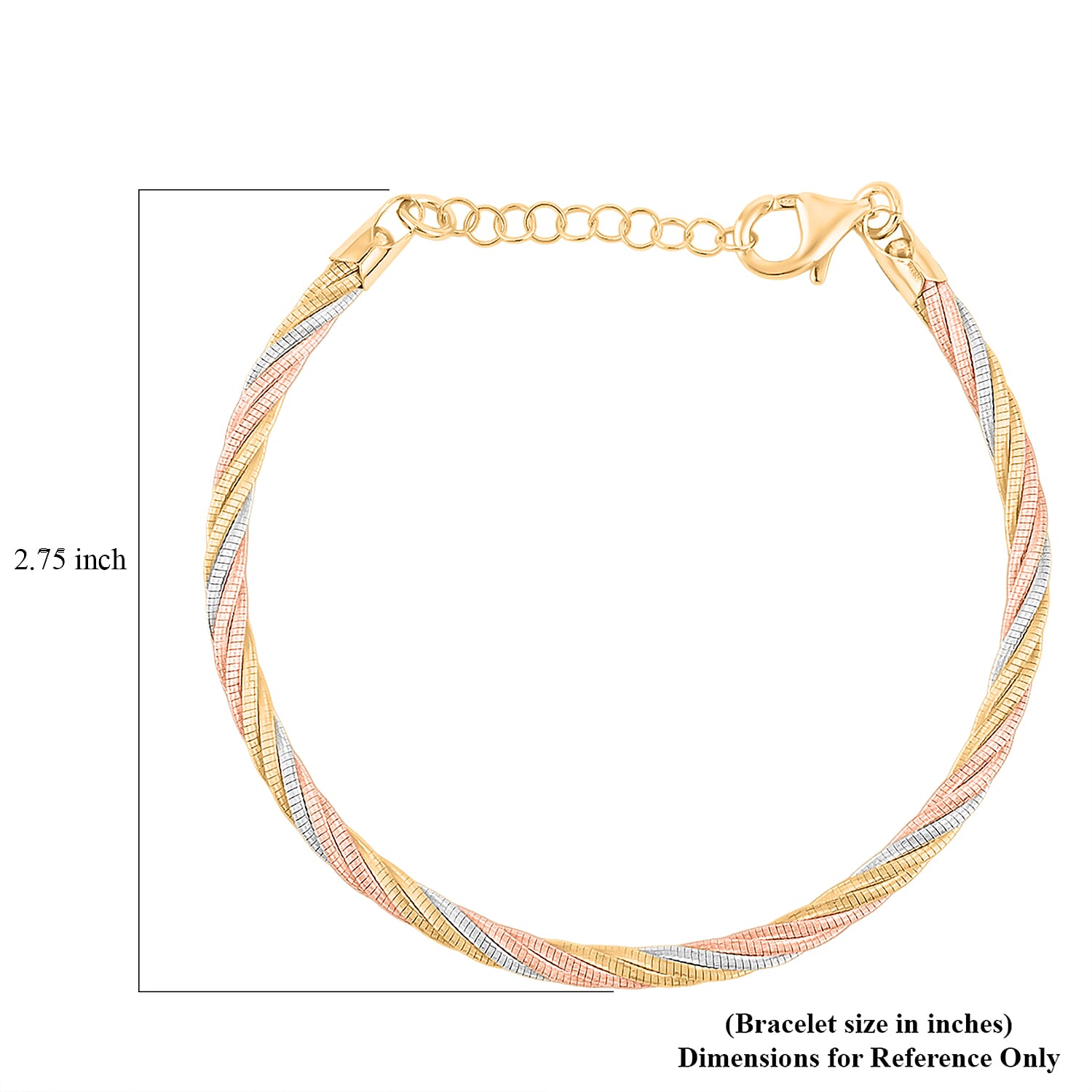  Italian Twisted Omega Chain Bracelet in 14K YRG and Rhodium Over Sterling Silver (7.25 In) 8.63 Grams