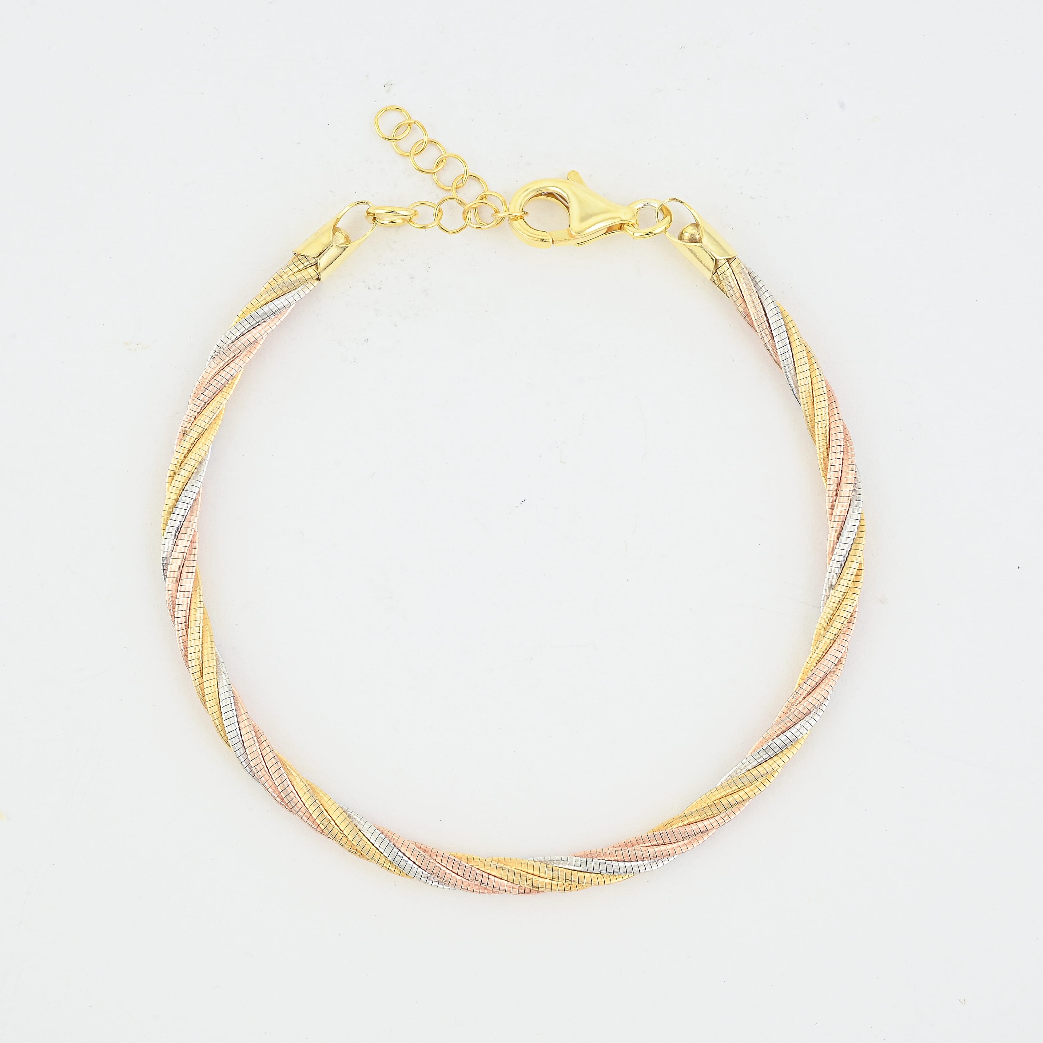  Italian Twisted Omega Chain Bracelet in 14K YRG and Rhodium Over Sterling Silver (7.25 In) 8.63 Grams