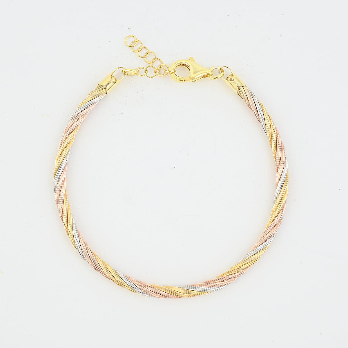  Italian Twisted Omega Chain Bracelet in 14K YRG and Rhodium Over Sterling Silver (7.25 In) 8.63 Grams image number 5