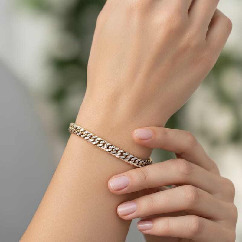 Italian Curb Chain Bracelet in 14K YG Over and Sterling Silver (7.50 In) 11.60 Grams