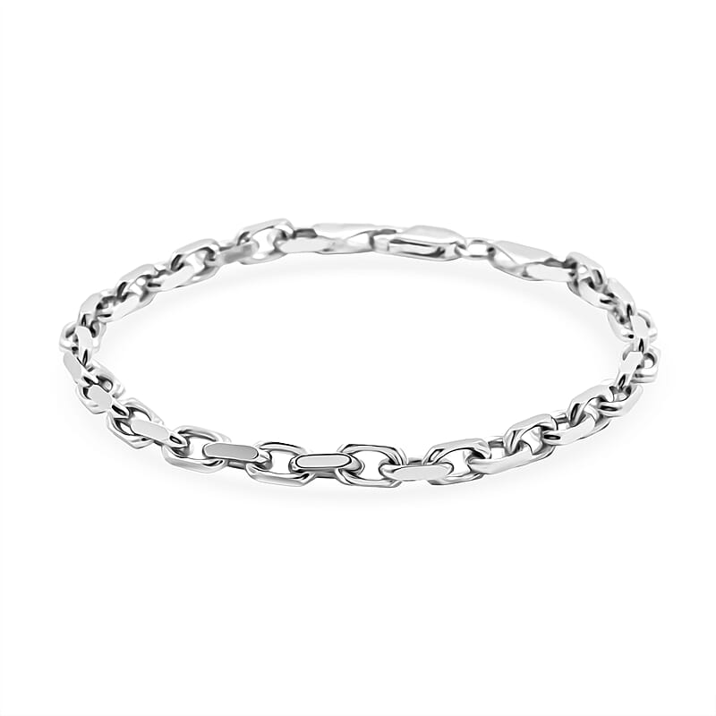 Italian Cable Link Chain Bracelet in Rhodium Over Sterling Silver (7.50 In) 9.98 Grams