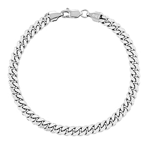 Italian Cuban Chain Bracelet in Rhodium Over Sterling Silver (8.00 In) 14.12 Grams