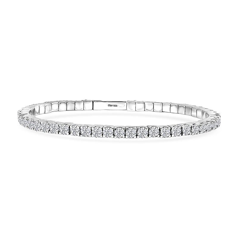 D'Joy Moissanite 8.00 ctw Bangle Bracelet in Rhodium Over Sterling Silver (7.25 In)
