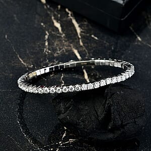 D'Joy Moissanite 8.00 ctw Bangle Bracelet in Rhodium Over Sterling Silver (7.25 In)