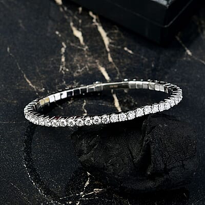 D'Joy Moissanite 8.00 ctw Bangle Bracelet in Rhodium Over Sterling Silver (7.25 In)
