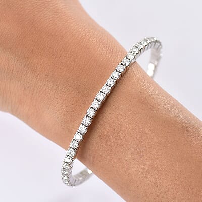 D'Joy Moissanite 8.00 ctw Bangle Bracelet in Rhodium Over Sterling Silver (7.25 In)