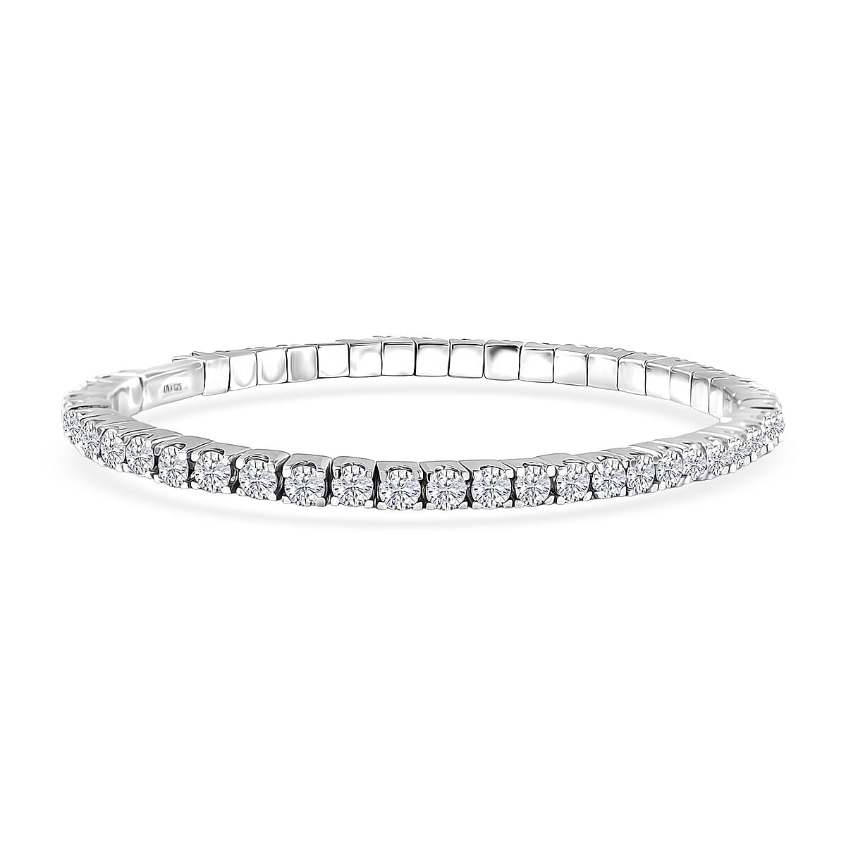 Moissanite 8.00 ctw Bangle Bracelet in Rhodium Over Sterling Silver (7.25 In) image number 3