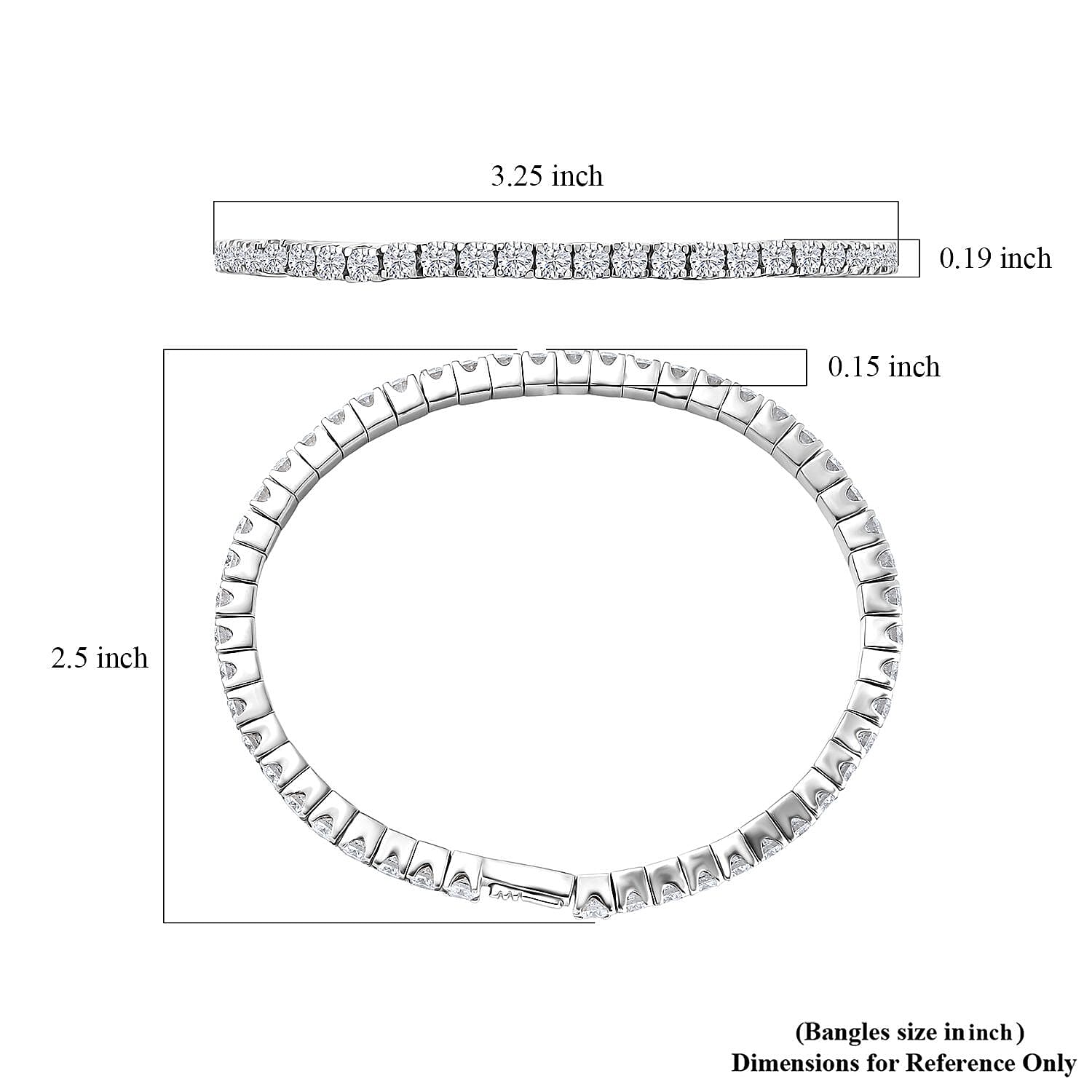 D'Joy Moissanite 8.00 ctw Bangle Bracelet in Rhodium Over Sterling Silver (7.25 In)