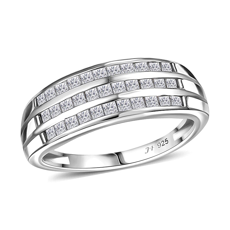 J Francis Embellished with Zirconia by Swarovski 1.30 ctw Trinity Shine Ring in Platinum Over Sterling Silver (Size 10.0)