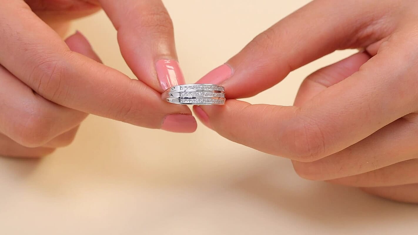 J Francis Embellished with Zirconia by Swarovski Trinity Shine Ring in Platinum Over Sterling Silver (Size 10.0) 1.30 ctw
