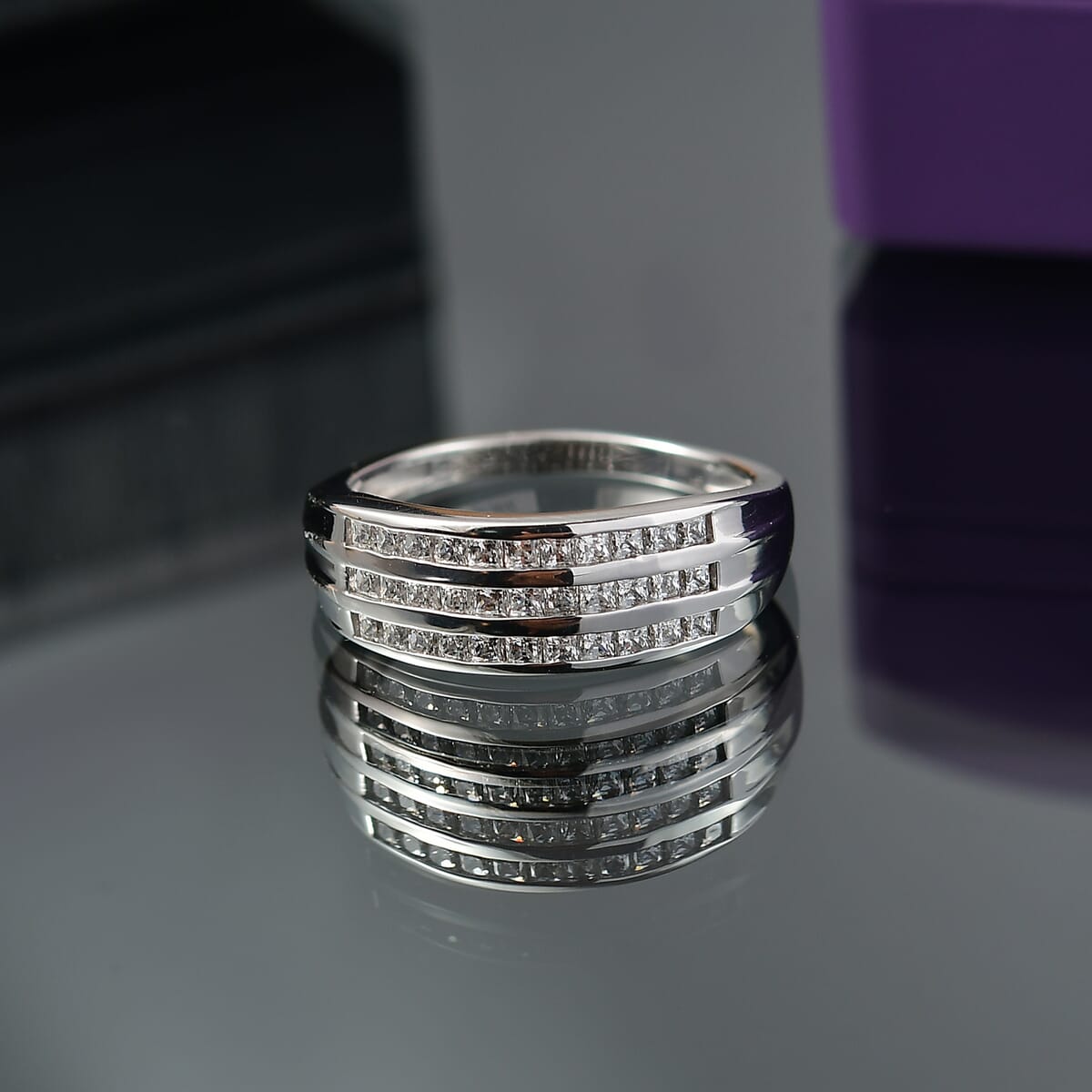 J Francis Embellished with Zirconia by Swarovski 1.30 ctw Ring in Platinum Over Sterling Silver (Size 7.0) image number 1