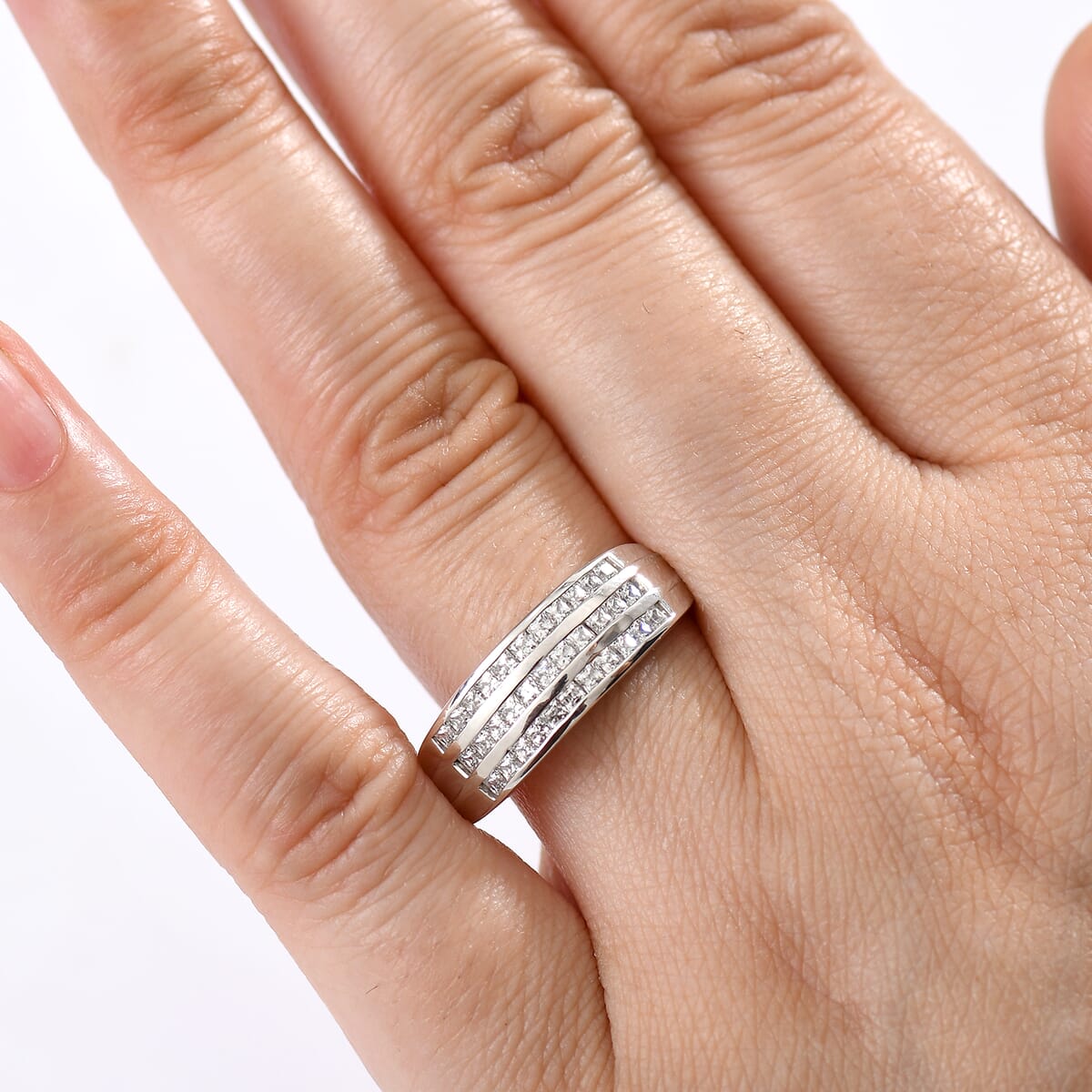 J Francis Embellished with Zirconia by Swarovski 1.30 ctw Ring in Platinum Over Sterling Silver (Size 7.0) image number 2