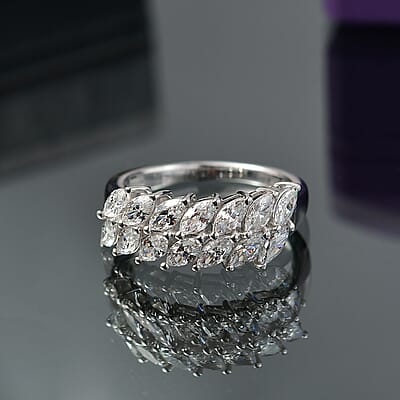 J Francis Embellished with Zirconia by Swarovski 3.15 ctw Twinfire Elegance Ring in Platinum Over Sterling Silver (Size 10.0)