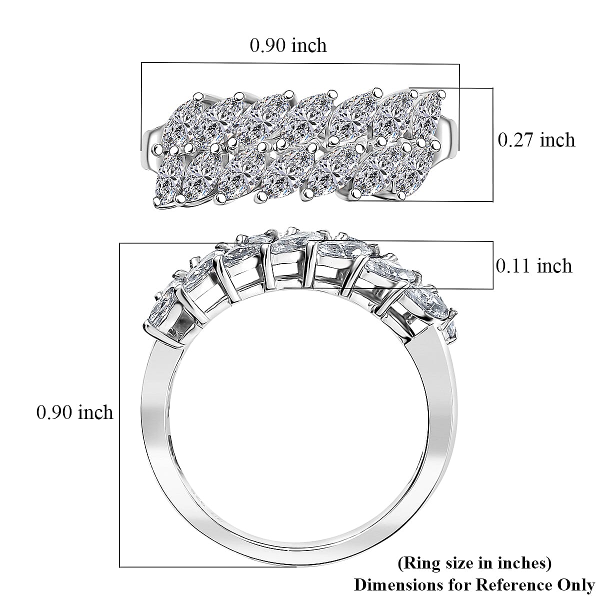 J Francis Embellished with Zirconia by Swarovski 3.15 ctw Twinfire Elegance Ring in Platinum Over Sterling Silver (Size 10.0)