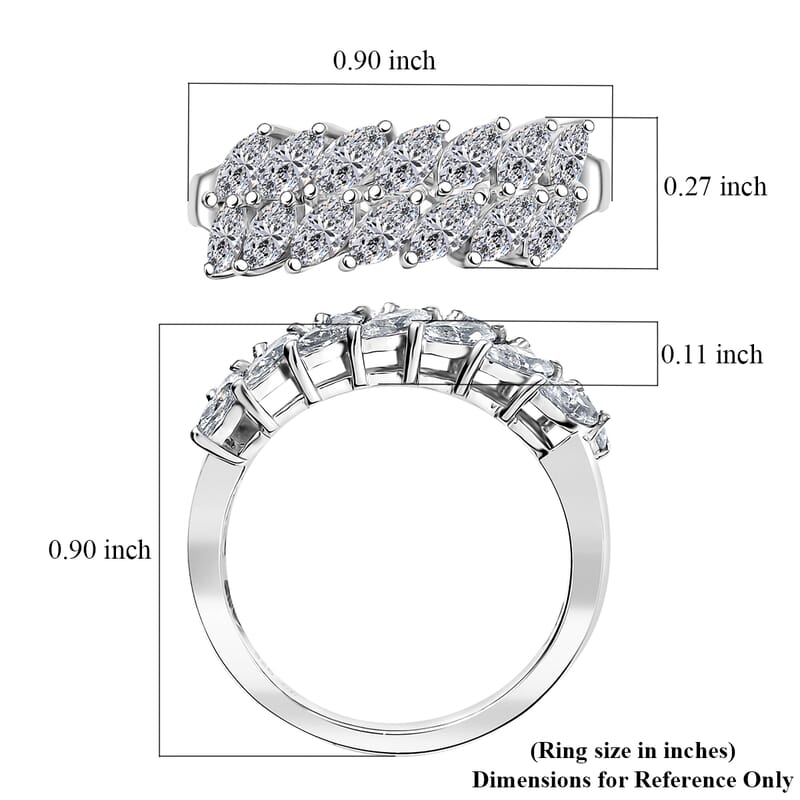 J Francis Embellished with Zirconia by Swarovski 3.15 ctw Twinfire Elegance Ring in Platinum Over Sterling Silver (Size 10.0)